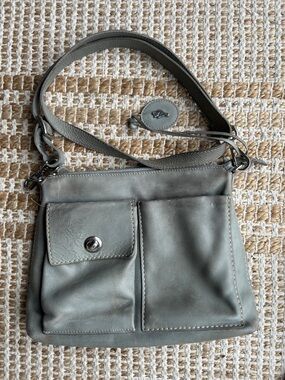 Roots Gray Leather Crossbody Bag